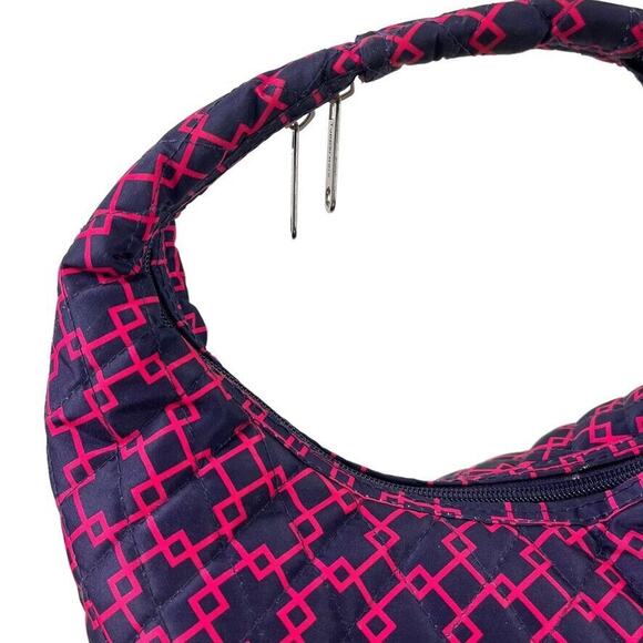 Tupperware Womens Quilted Hobo Handbag Lunch Tote Lunchbox Bag Travel Navy Pink - Picture 4 of 14